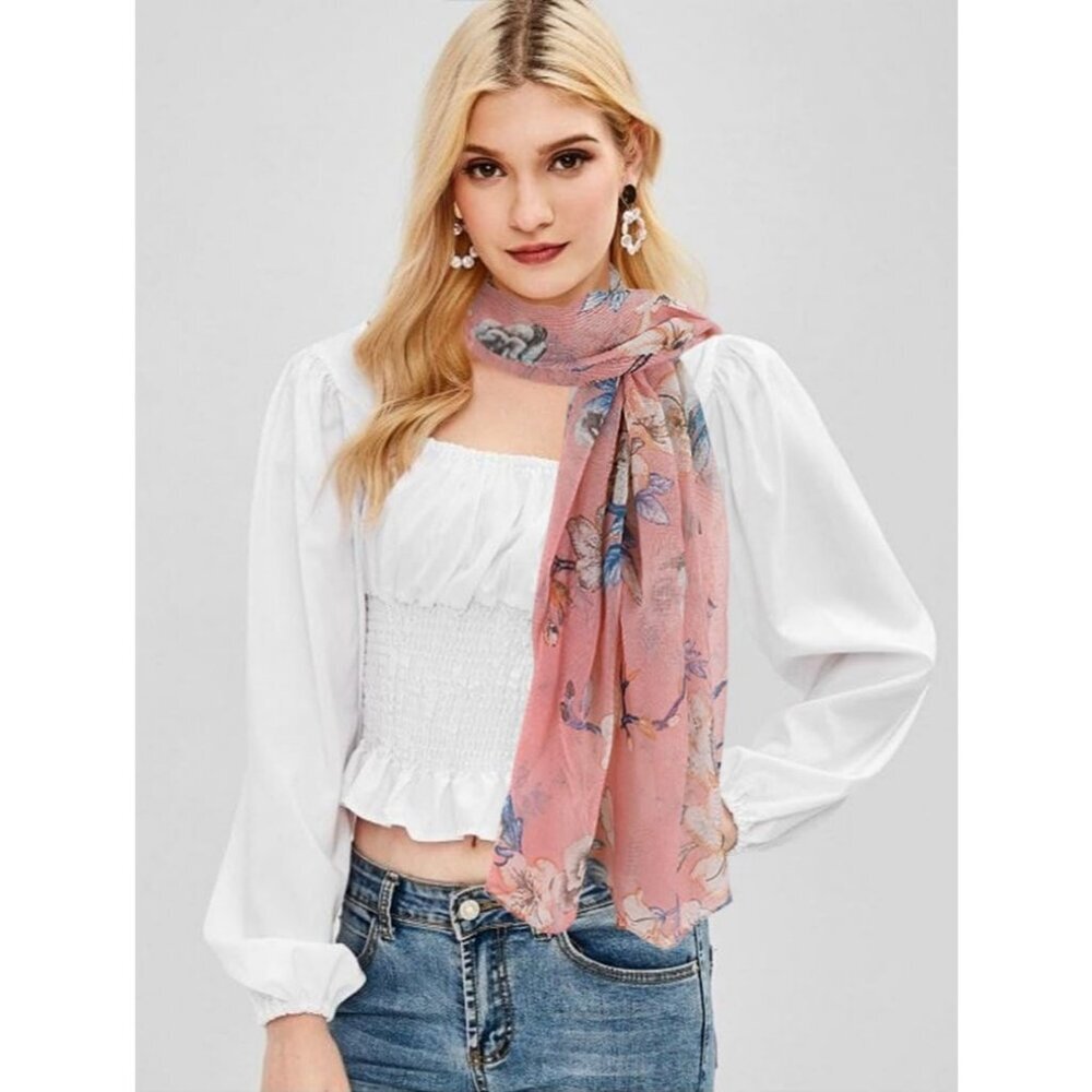 Wome Pinkn Fashion Flowers Print Scarves Winter Head Shawl Cotton Wrap - Picture 4 of 8